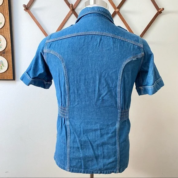 Vintage 1970s Red Snap Denim Utility Shirt - Picture 4 of 14